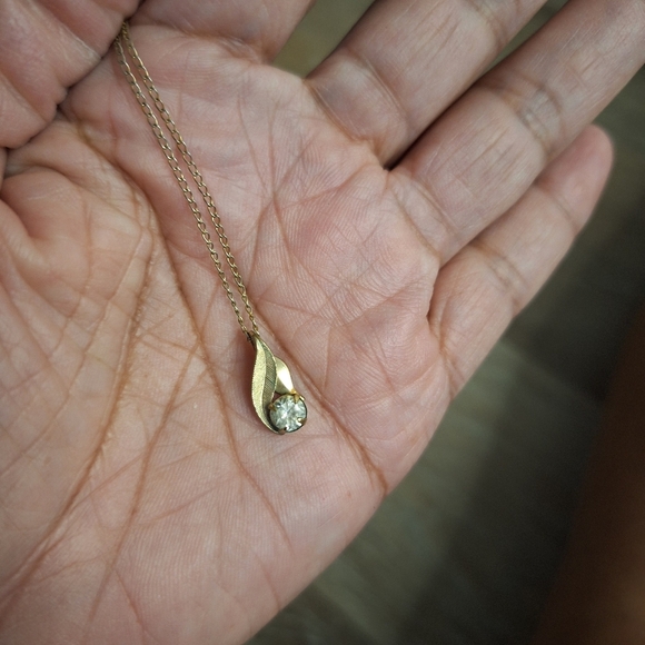 Vintage Anson 1/20 12K GF Necklace Faceted Quarts Crystal Leaf Pendant 16” - Picture 7 of 9